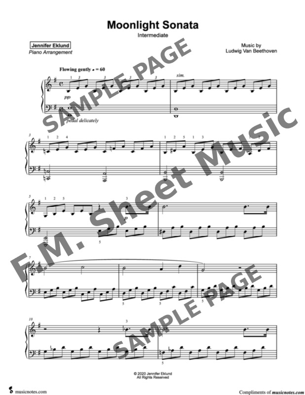 Moonlight Sonata (Intermediate Piano) By - F.M. Sheet Music - Pop ...