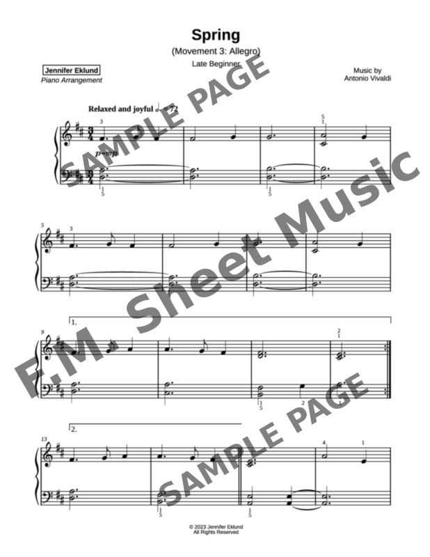 Spring (from The Four Seasons) (Late Beginner Piano) By - F.M. Sheet ...