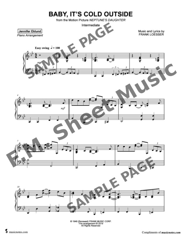 Baby, It's Cold Outside (Intermediate Piano) By Glee Cast - F.M. Sheet Music - Pop Arrangements ...