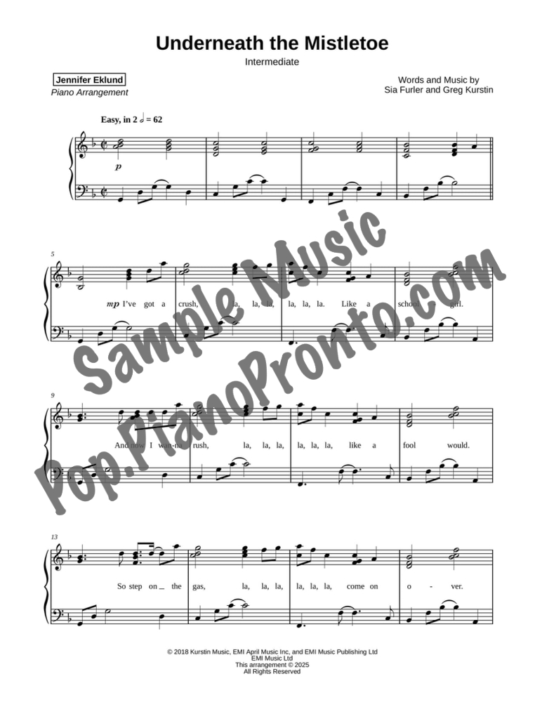 Underneath the Mistletoe (Intermediate Piano) By Sia - F.M. Sheet Music ...