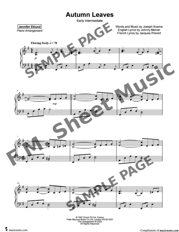 AUTUMN LEAVES Sheet Music in French & English Recorded by Nat 