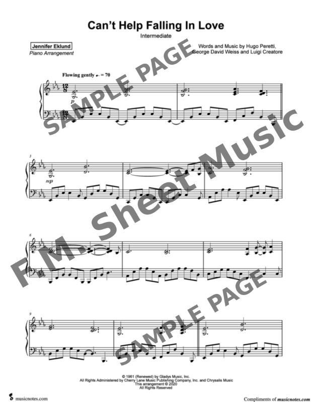 Can T Help Falling In Love Intermediate Piano By Elvis Presley F M Sheet Music Pop Arrangements By Jennifer Eklund