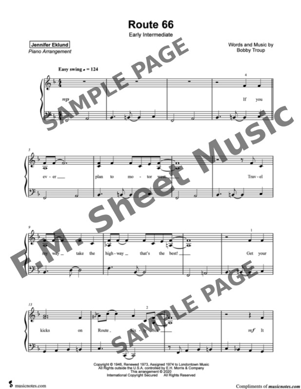 (Get Your Kicks on) Route 66 (Early Intermediate Piano) By Bobby Troup ...