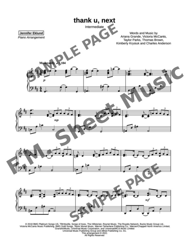 Thank U, Next (Intermediate Piano) By Ariana Grande - F.M. Sheet Music ...