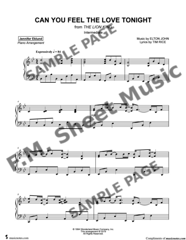Can You Feel The Love Tonight (from The Lion King) Sheet Music, Elton John