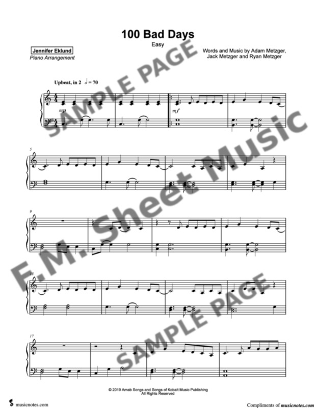 100 Bad Days (Easy Piano) By AJR - F.M. Sheet Music - Pop