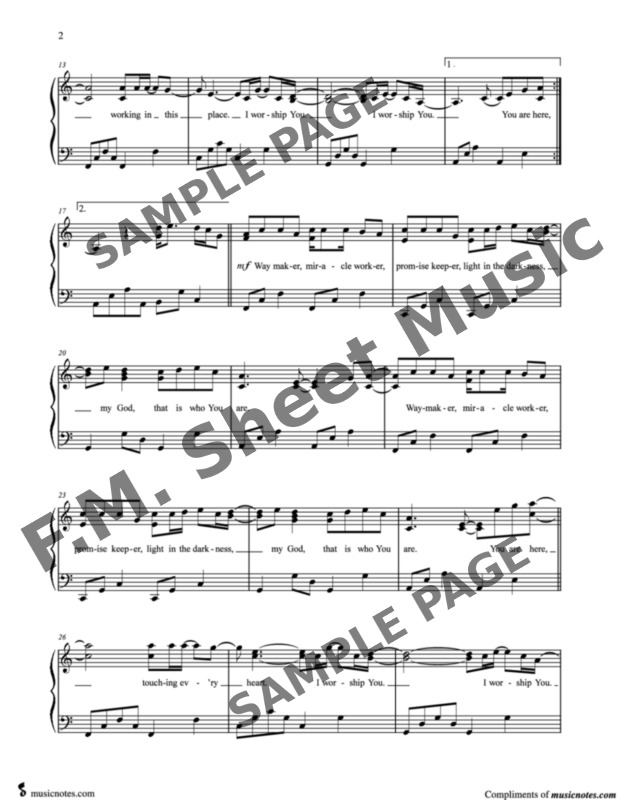 Way Maker sheet music for piano solo (PDF) v2