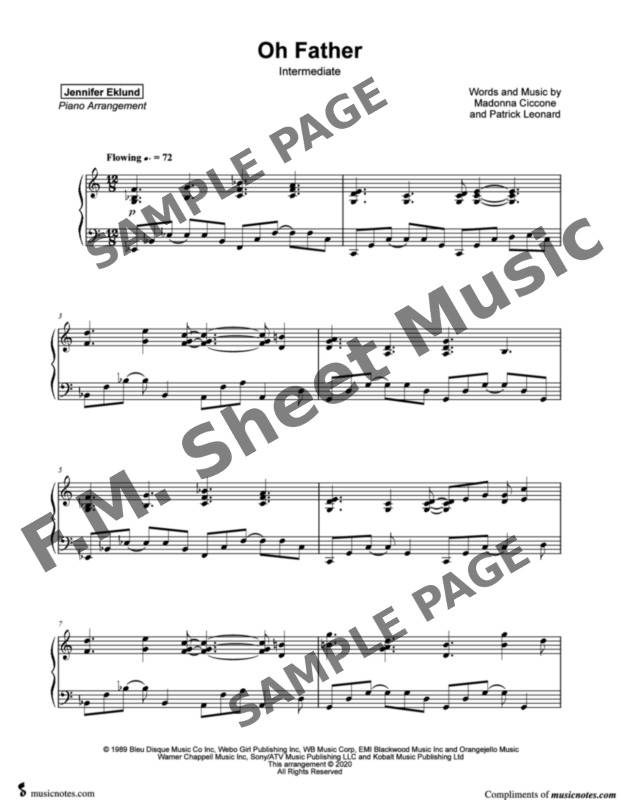 Oh Father (Intermediate Piano) By Madonna - F.M. Sheet Music - Pop ...