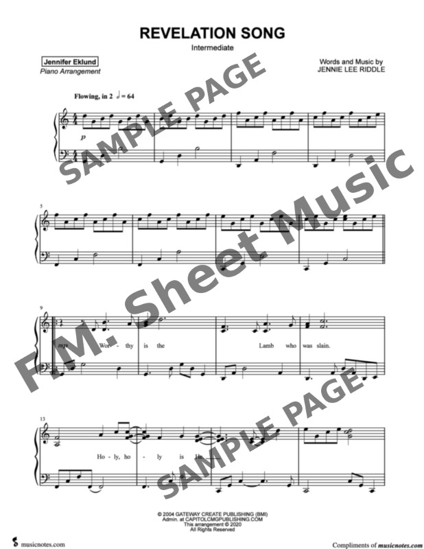 Revelation Song" Sheet Music by Gateway Worship for Piano