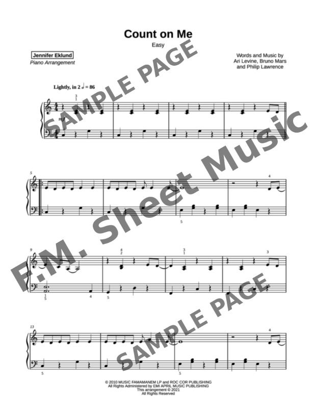 Count On Me Easy Piano By Bruno Mars F M Sheet Music Pop Arrangements By Jennifer Eklund