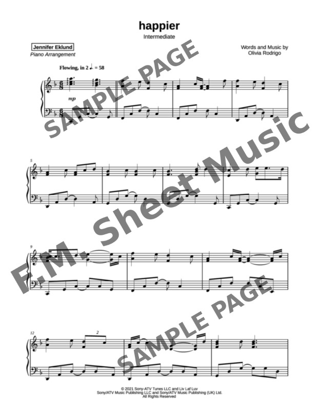 Happier Music Sheet Olivia Rodrigo