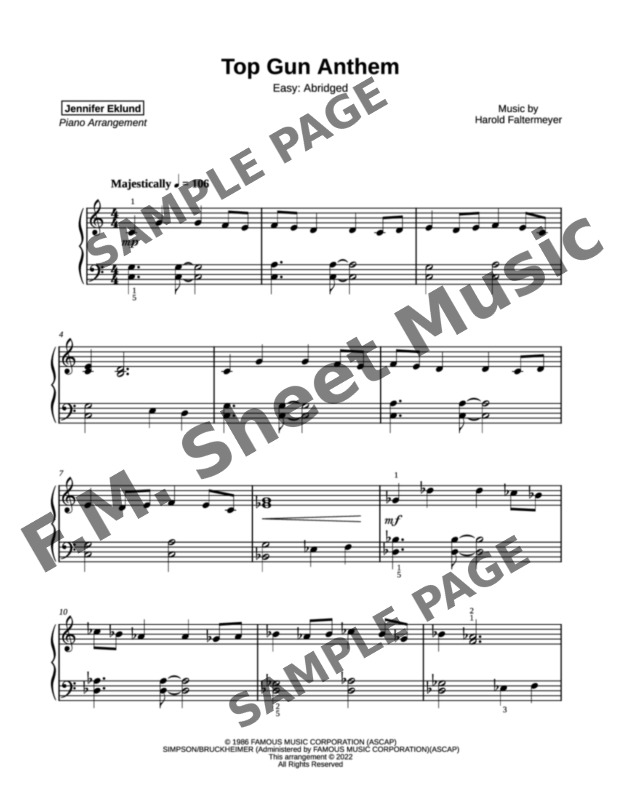 Top Gun Anthem (Easy Piano) By Harold Faltermeyer - F.M. Sheet Music - Pop  Arrangements by Jennifer Eklund