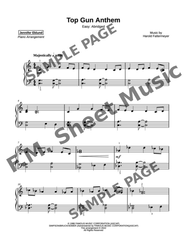 Jennifer Eklund Top Gun Anthem [easy - abridged] Sheet Music (Piano Solo)  in C Major - Download & Print - SKU: MN0257608