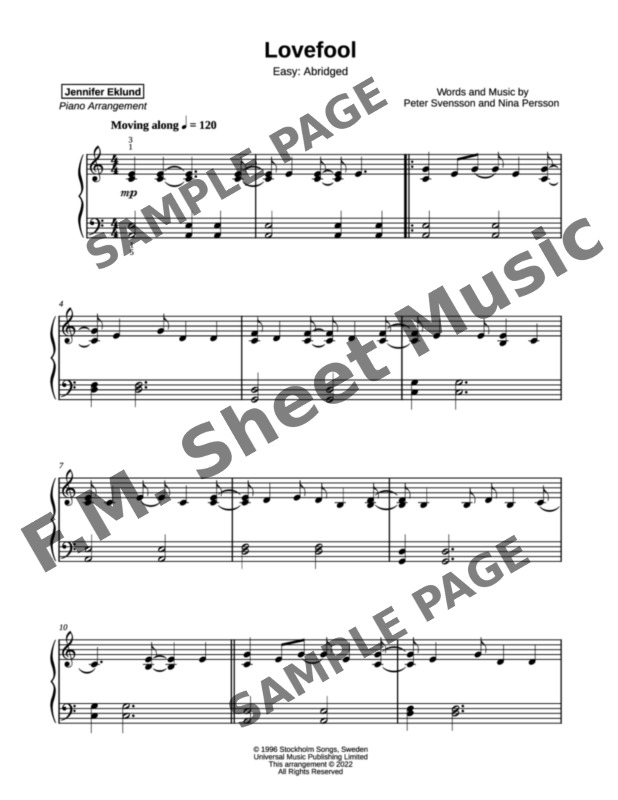 Lovefool (Easy Piano) By The Cardigans - F.M. Sheet Music - Pop ...