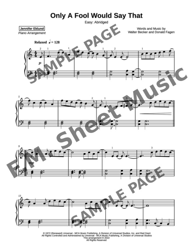 Only a Fool Would Say That (Easy Piano) By Steely Dan - F.M. Sheet ...