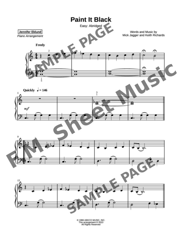 The Rolling Stones Paint It, Black Sheet Music (Easy Piano) in E Minor -  Download & Print - SKU: MN0146494