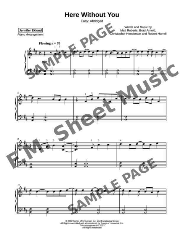 Here Without You (Easy Piano) By 3 Doors Down - F.M. Sheet Music - Pop ...