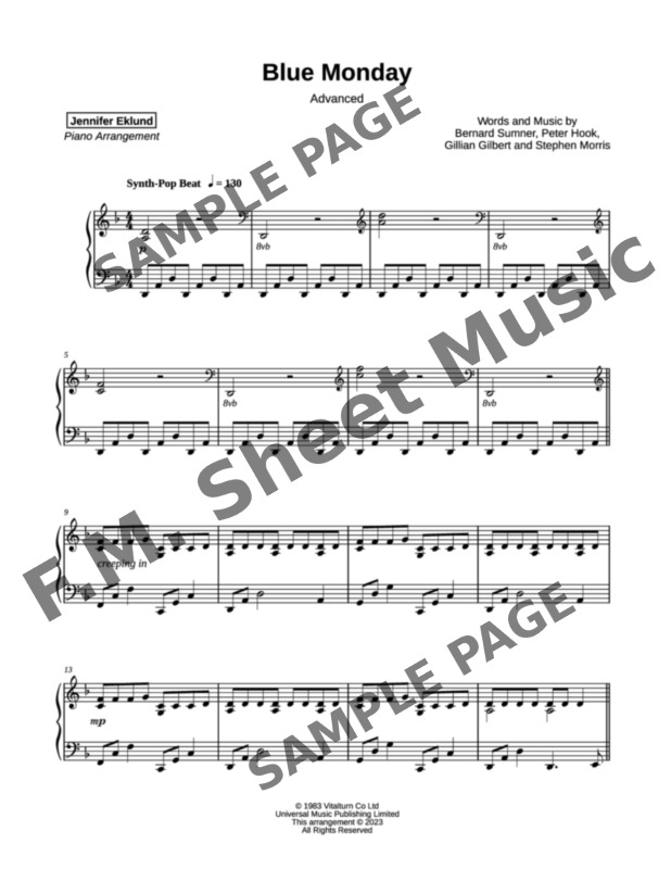 Blue Monday (Advanced Piano) By New Order - F.M. Sheet Music - Pop ...
