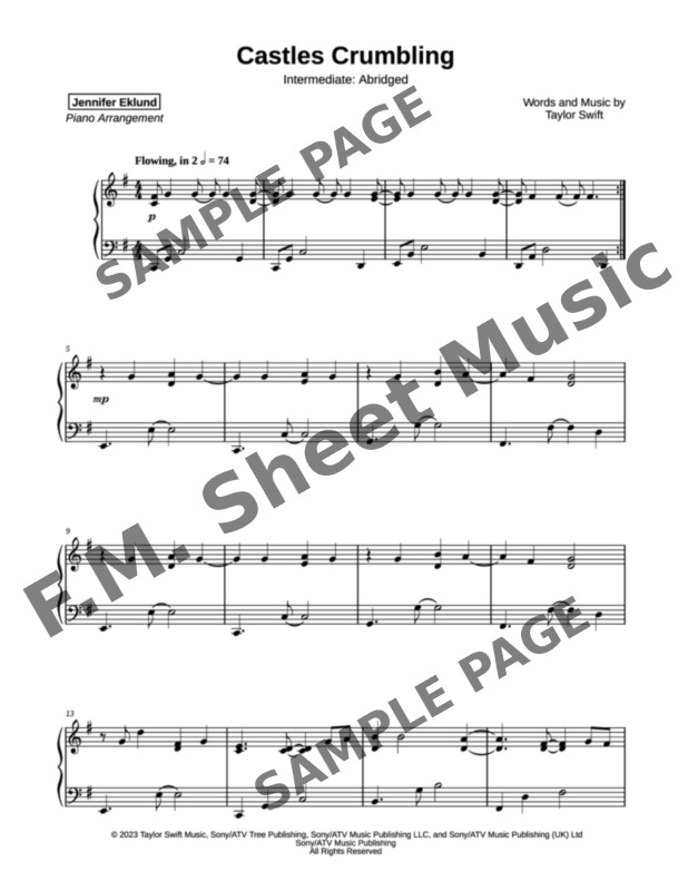 Castles Crumbling (Intermediate Piano) By Taylor Swift - F.M. Sheet ...