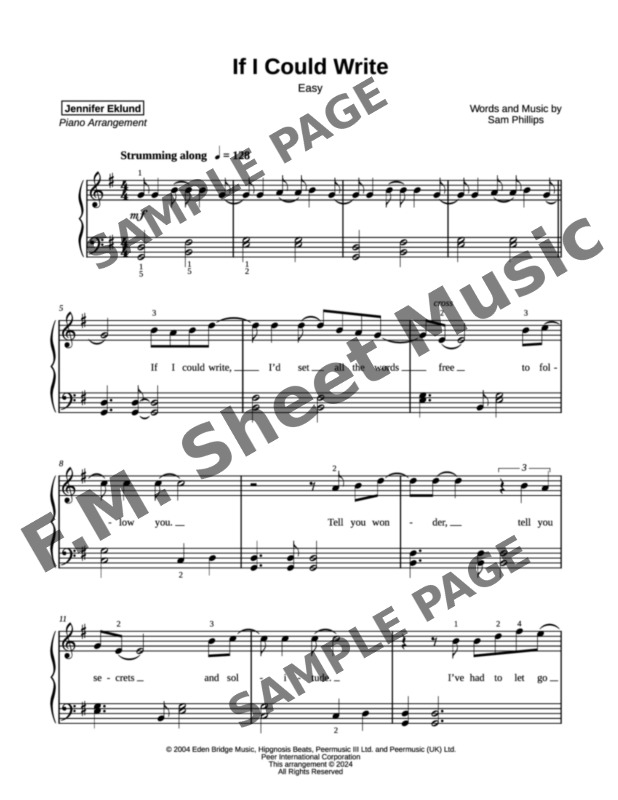 If I Could Write (Easy Piano) By Sam Phillips - F.M. Sheet Music - Pop ...