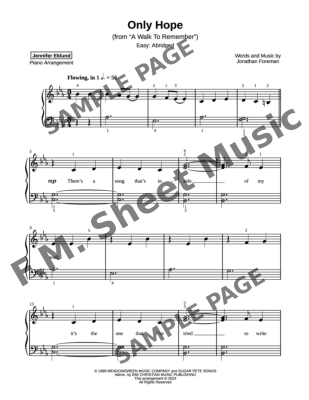 Only Hope (Easy Piano) By Mandy Moore - F.M. Sheet Music - Pop ...