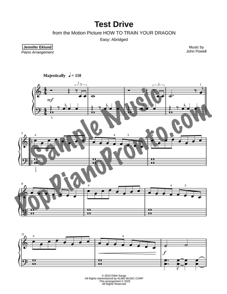 Test Drive (Easy Piano: Abridged) By John Powell - F.M. Sheet Music ...