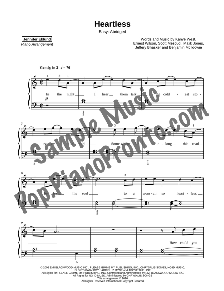 Heartless (Easy Piano) By Kanye West - F.M. Sheet Music - Pop ...